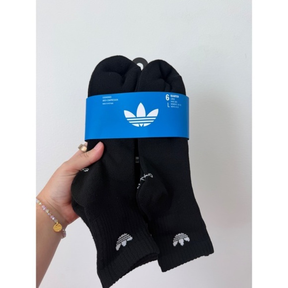 Adidas Originals Trefoil 6-Pack Quarter Socks – Black – Unisex Large – New - Picture 2 of 5